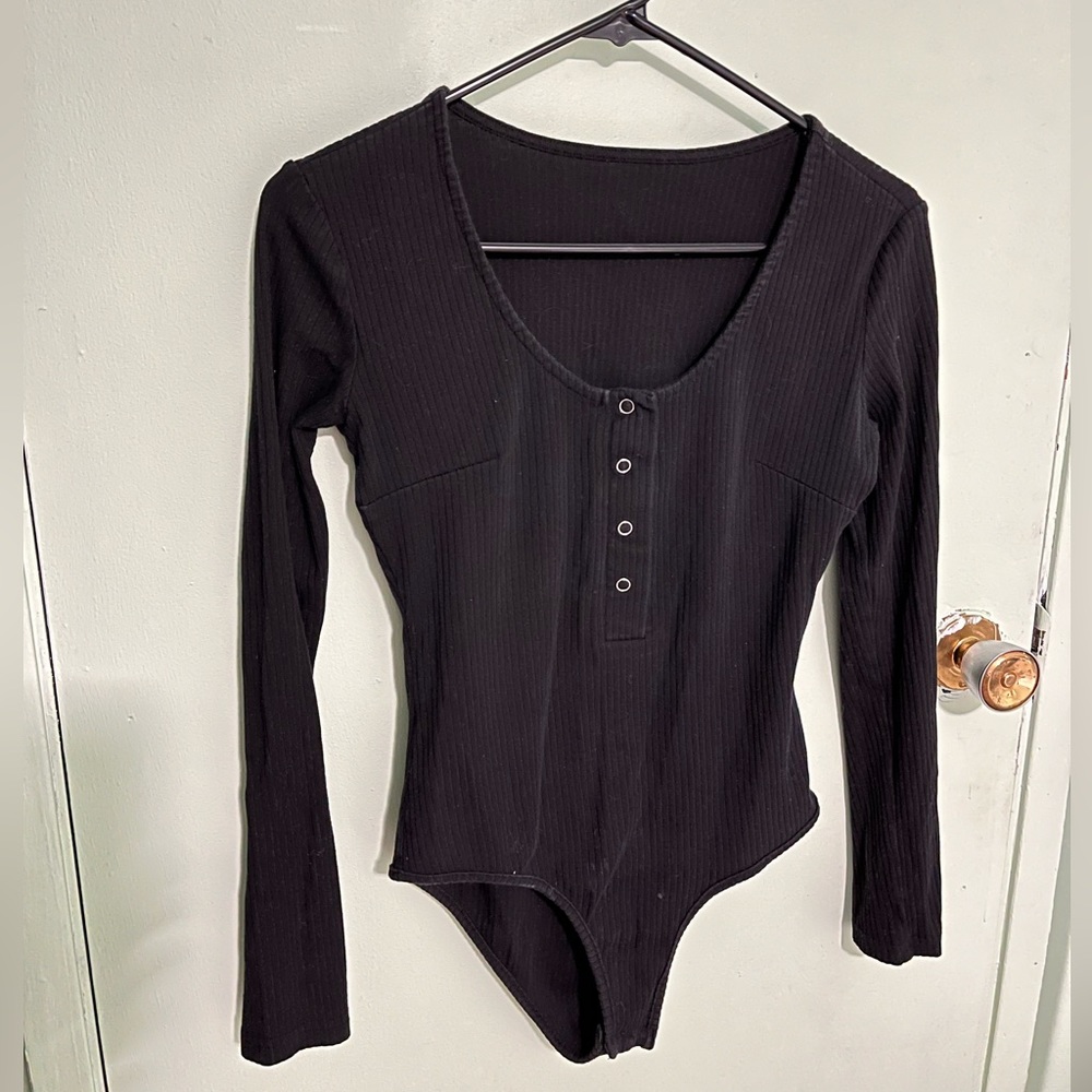 Black small long sleeve snap up body suit